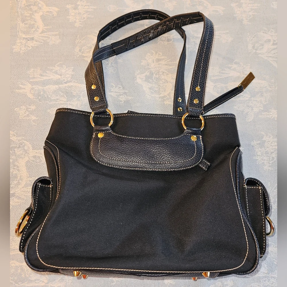 MAXX NY Nylon Navy & Leather Trim Shouler Bag Purse